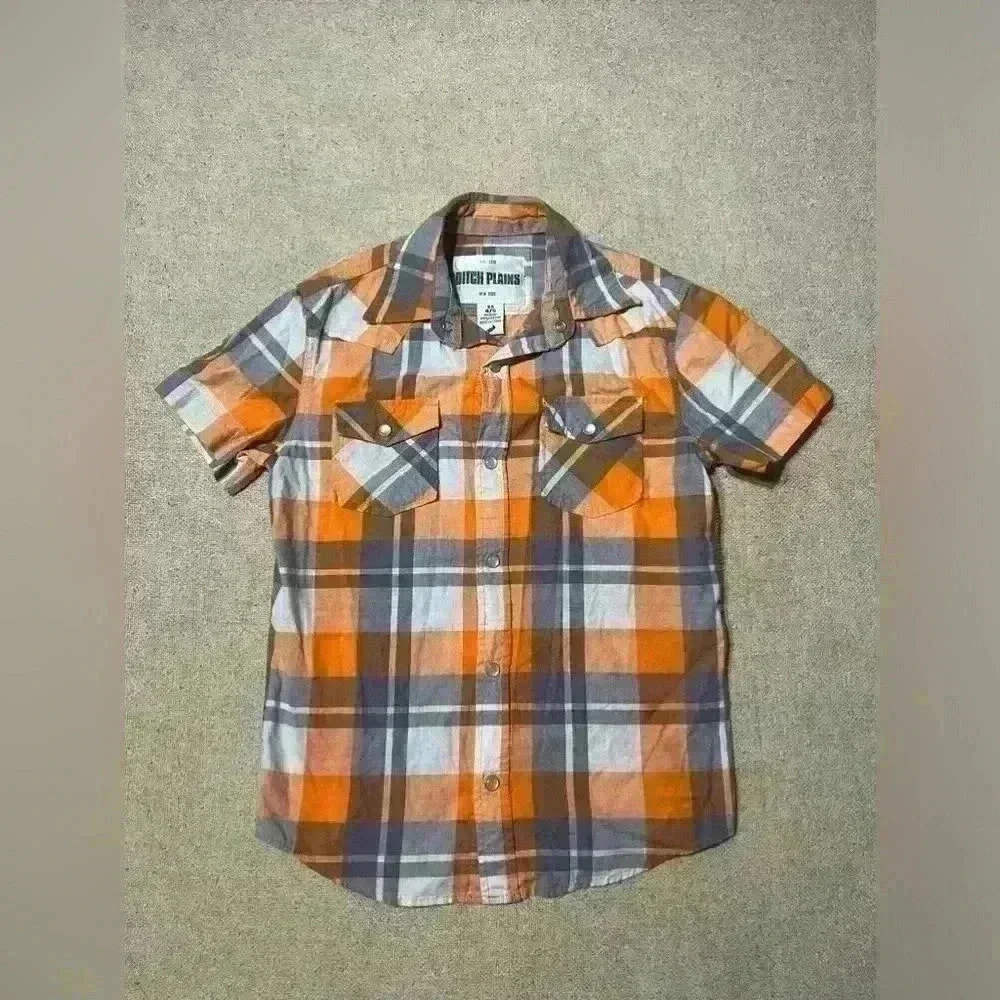 Short Sleeve Dress Shirt by Ditch Plains, Boys Sz 4/5 Snap Down Plaid A0030